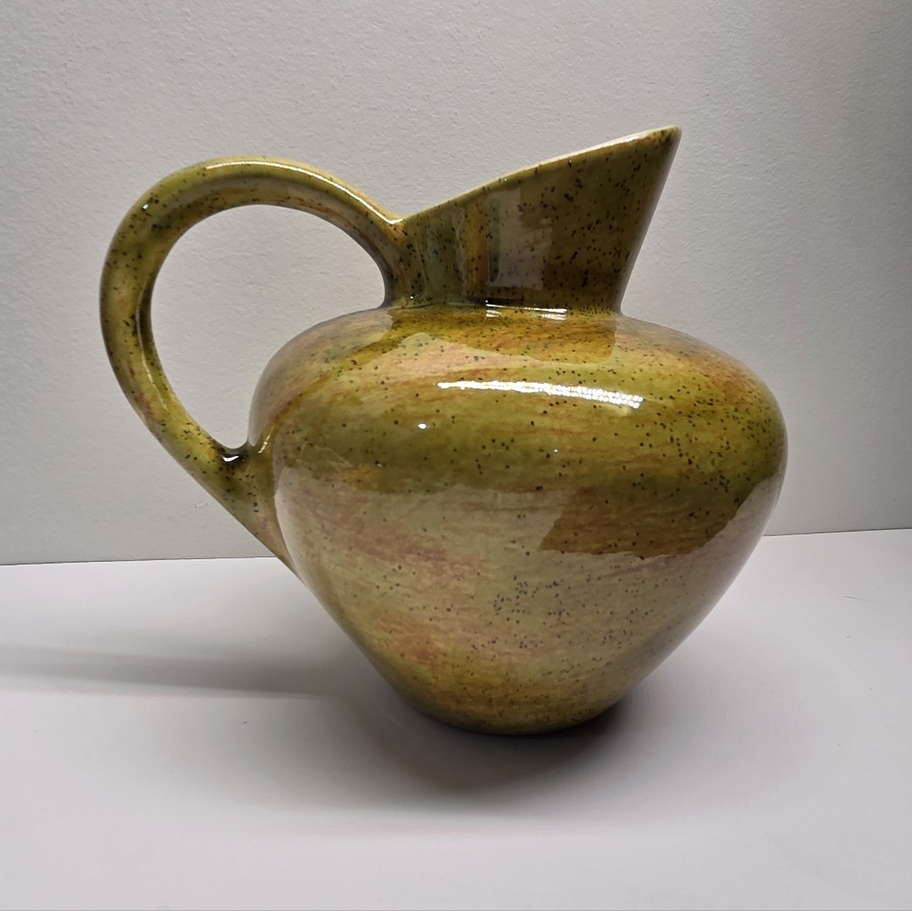 MCM Ceramic Pitcher Signed J 1974 White Glazed Interior No Cracks Or Chips